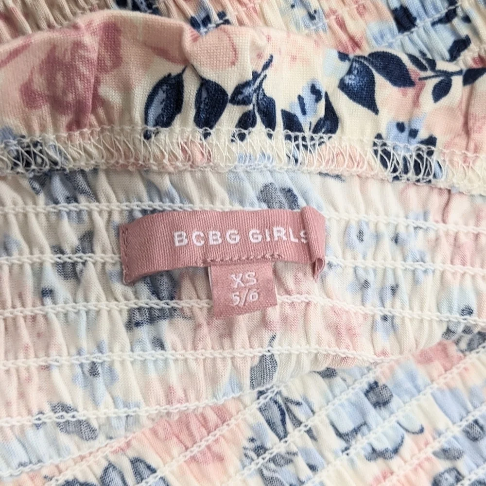 BCBG Girls Pink and Blue Smocked Sundress with Puff Sleeves